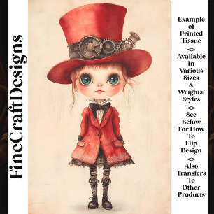 Wide Eyed Steampunk Doll, Red AM3 Decoupage Tissue Paper