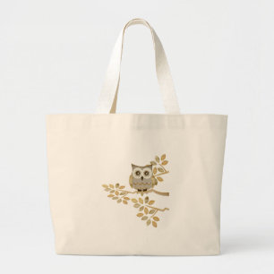 Wide Eyes Owl in Tree Large Tote Bag