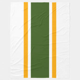 Wide Forest Green Yellow Racing Stripes On White Fleece Blanket