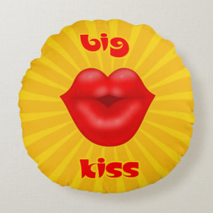 Wide Golden Solar Rays Red lips big kiss Round Cushion