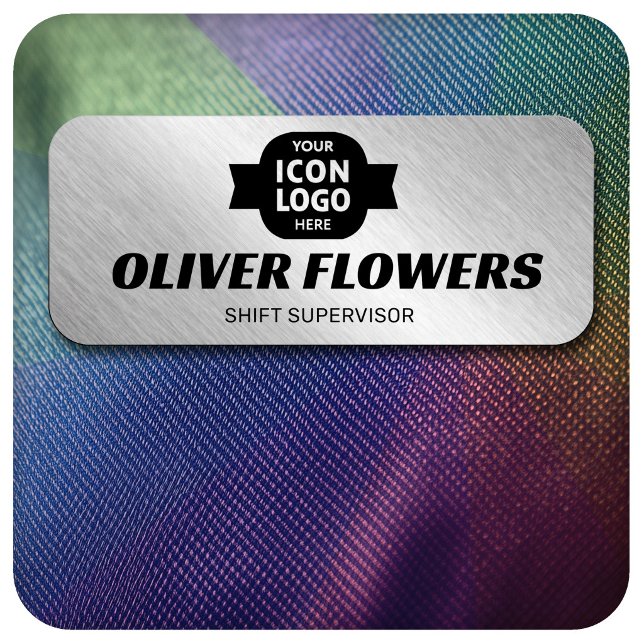 Wide Logo Brushed Silver Shimmer Employee  Name Tag (Creator Uploaded)