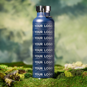 Wide Logo Pattern Navy Blue Water Bottle