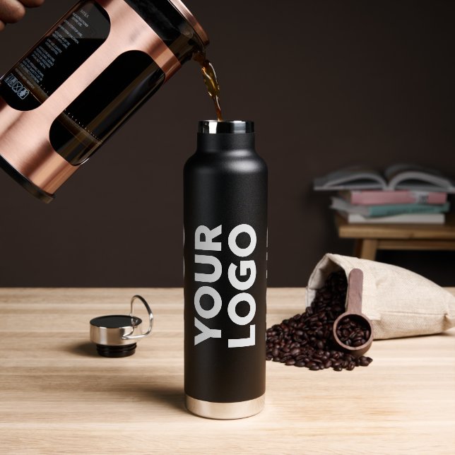 Wide Logo Pattern on Black Water Bottle (Coffee)