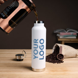 Wide Logo Pattern on White Water Bottle