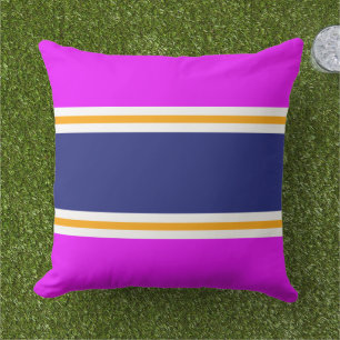 Wide Navy Yellow White Stripes On Tropical Pink Cushion