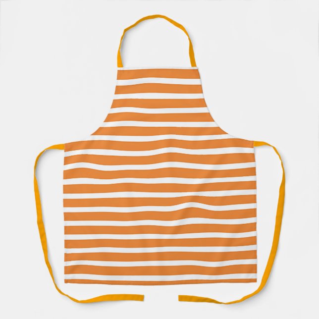 Wide Orange White Horizontal Stripes Chef  Apron (Front)