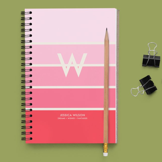 Wide Pink Gradient Striped Monogram Personal Notebook (Creator Uploaded)