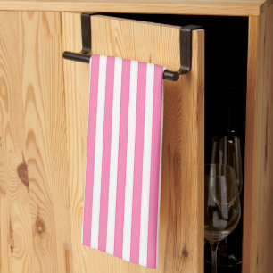 Wide Pink White Stripes Tea Towel