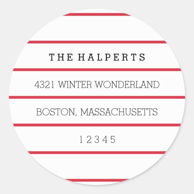 Wide Pinstripes | Red & White | Return Address Classic Round Sticker (Front)
