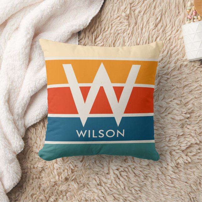Wide Retro Stripe Monogram  Cushion (Blanket)