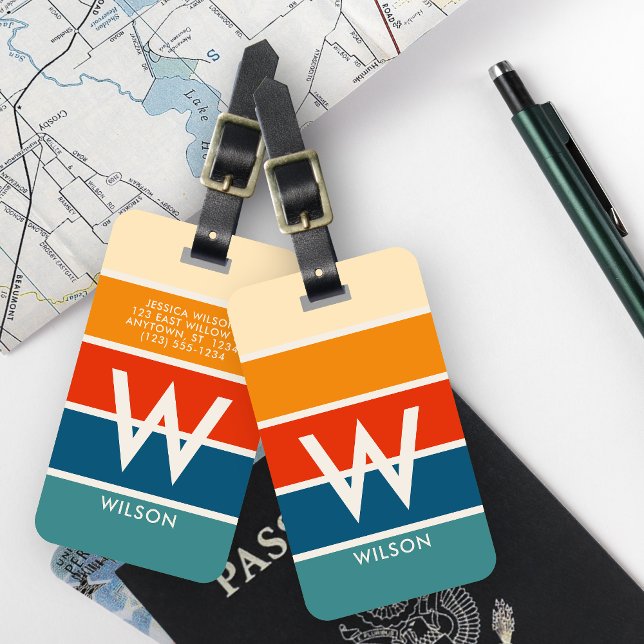 Wide Retro Striped Monogram Personal Luggage Tag (Creator Uploaded)