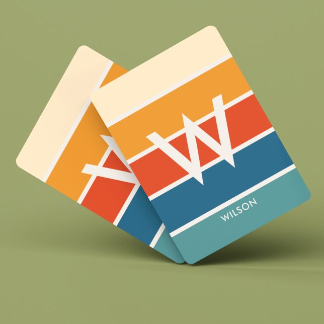 Wide Retro Striped Monogram Personal Playing Cards (Creator Uploaded)