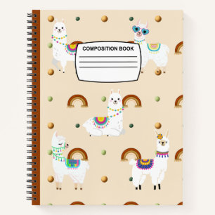 Wide ruled Cute llamas spiral Composition Notebook