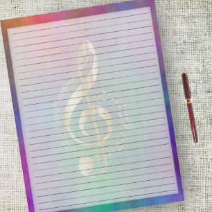 Wide Ruled Gold Music Treble Clef on Colourful Notepad