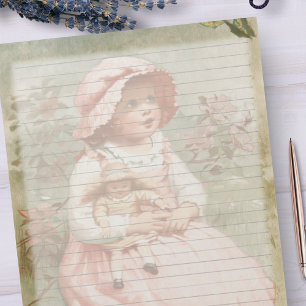 Wide Ruled Paper - Cute Vintage Doll Background Notepad