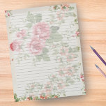 Wide Ruled Retro Victorian Roses Mid Century Notepad<br><div class="desc">Wide Ruled Notepad - Standard Letter Size Pages - 8.5" X 11"  Lined with Black Wide Rule Lines on Each Page for Easy Writing - One Sided Notebook Paper - This design features a retro Victorian pink roses mid century flowers vintage wallpaper design on textured cream background.</div>