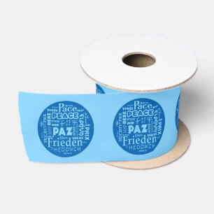 Wide Satin blue Ribbon Multi language peace