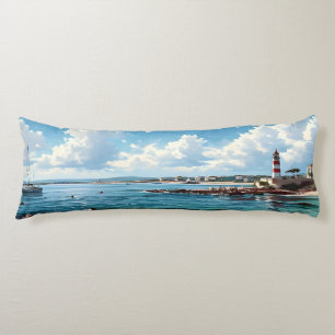 Wide Seascape Mediterranean Bay Body Cushion
