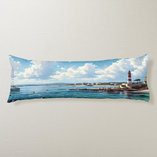 Wide Seascape Mediterranean Bay Body Cushion (Front)