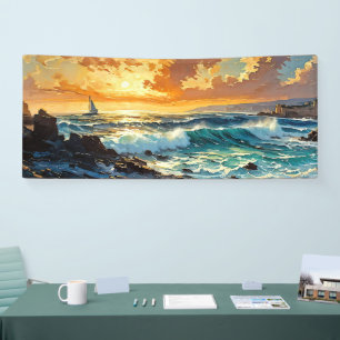 Wide Seascape Mediterranean Golden Sunset Banner