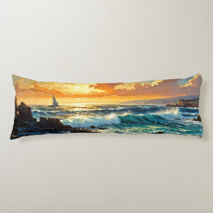 Wide Seascape Mediterranean Golden Sunset Body Cushion