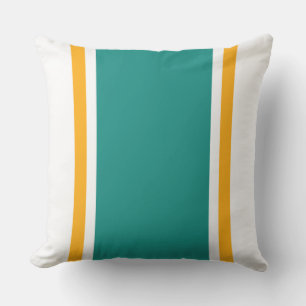 Wide Sporty Aqua Teal Orange White Racing Stripes Cushion