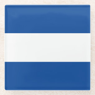 Wide Sporty Bold Wide Navy Blue White Stripes Glass Coaster
