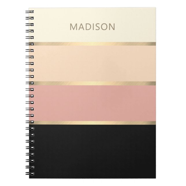 Wide Striped Blush Monogram Girly  Notebook (Front)