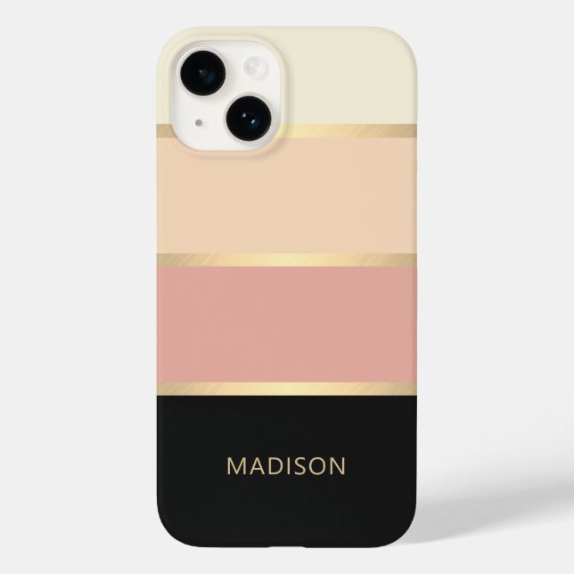 Wide Striped Modern Monogram Name Case-Mate iPhone Case (Back)