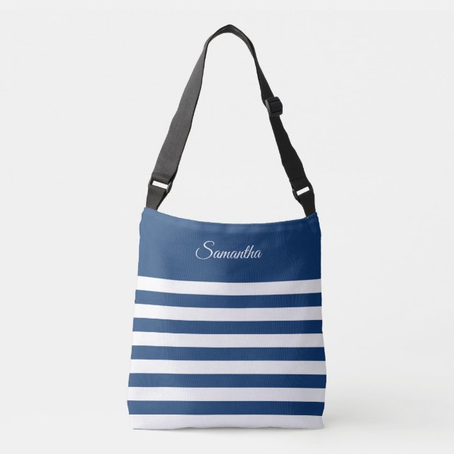 Wide Stripes in Blue & White or Pick Your Colours Crossbody Bag (Front)