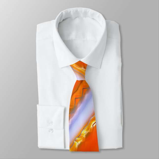 Wide stripes in ice to yellowish orange lace style tie (Tied)