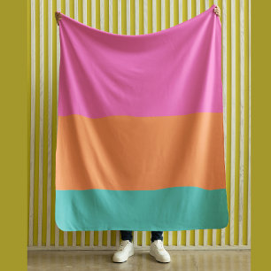 Wide Stripes Pink Orange and Blue Modern Fleece Blanket