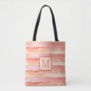 Wide Stripes Tangerine Color Block Monogram Tote Bag