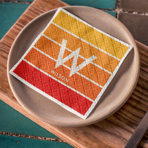 Wide Sunrise Striped Monogram Personal Party Napkin