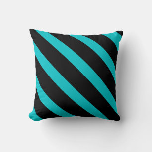 Wide Teal and Black Diagonal Stripes Pattern Cushion