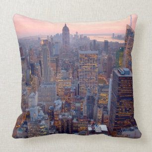 Wide view of Manhattan at sunset Cushion