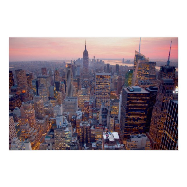 Wide view of Manhattan at sunset Poster (Front)