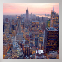 Wide view of Manhattan at sunset