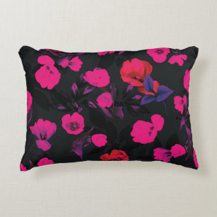 Wide vintage floral, stylised tulips pattern. decorative cushion