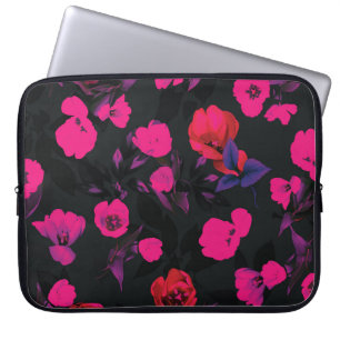 Wide vintage floral, stylised tulips pattern. laptop sleeve