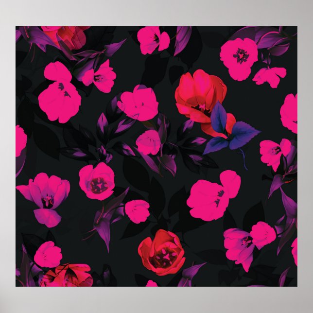 Wide vintage floral, stylised tulips pattern. poster (Front)