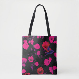 Wide vintage floral, stylised tulips pattern. tote bag