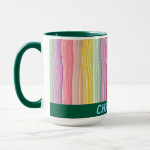 Wide wavy lines in girly colours with name mug