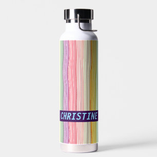 Wide wavy lines in girly colours with name water bottle