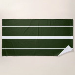 Wide White Horizontal Racing Stripes On Bold Green Beach Towel