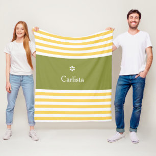 Wide Yellow Horizontal Stripes Green Name Daisy Fleece Blanket