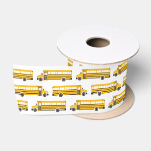 Wide Yellow School Bus Pattern Satin Ribbon