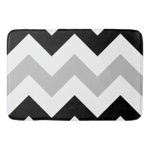 Wide Zigzag Pattern Black, Grey & White Bath Mat