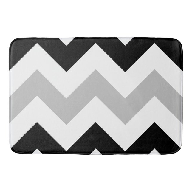 Wide Zigzag Pattern Black, Grey & White Bath Mat (Front)
