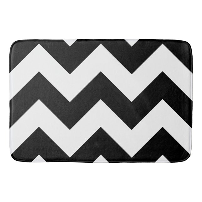 Wide Zigzag Pattern Black & White Bath Mat (Front)